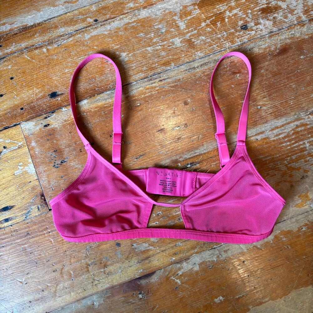 Negative Underwear Sheer Sieve Cut Out Bra Bralette, Size 0, Hot Flamingo Pink